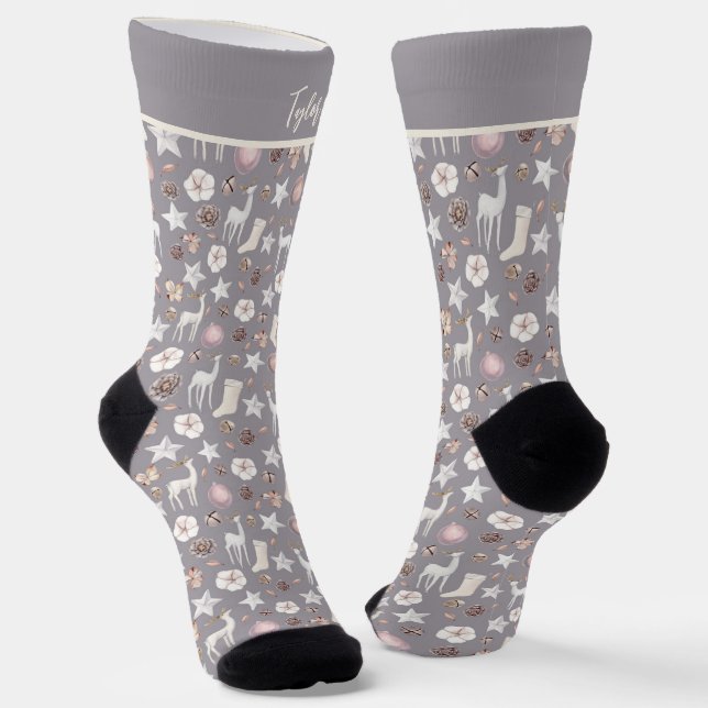 Personalized Christmas Scandinavian Deer Pattern Socks (Angled)