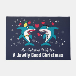 Personalized Christmas Sharks Funny Family Doormat