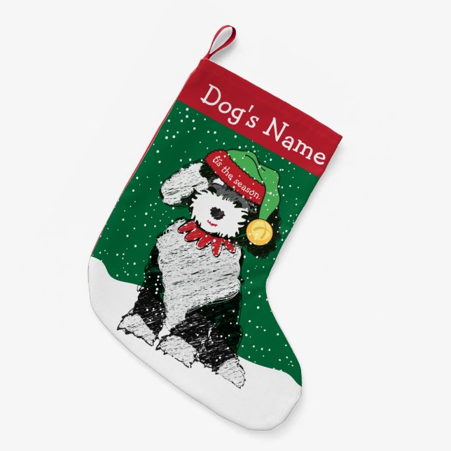 Personalized Christmas Sheepadoodle Elf Small Christmas Stocking (Front (Hanging))