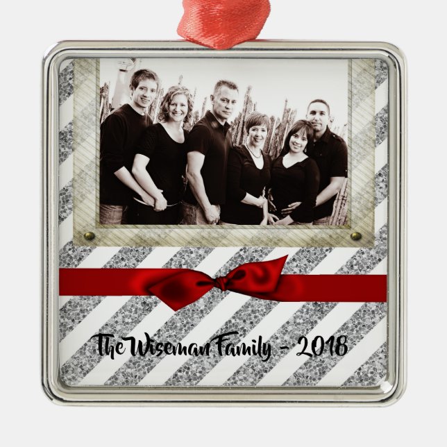 Personalized Christmas Silv Glitter PHOTO Ornament (Front)