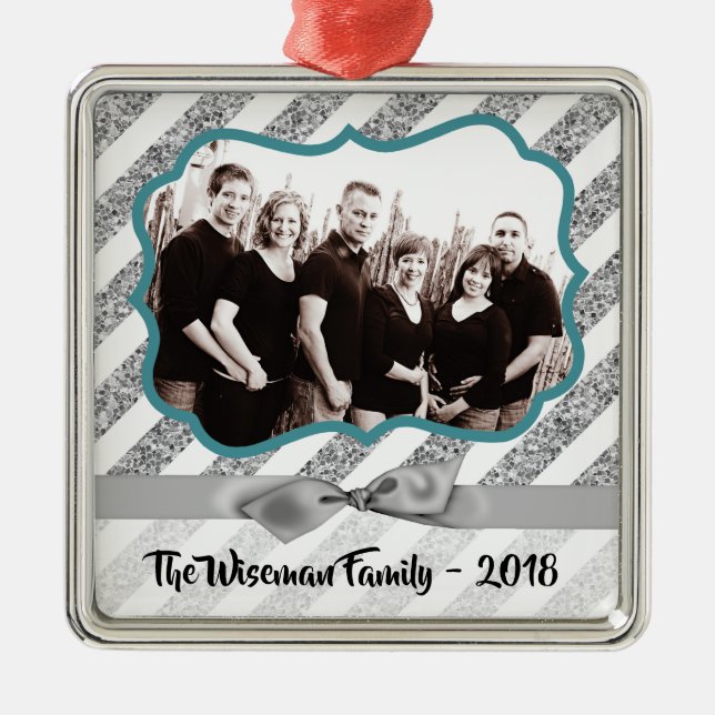 Personalized Christmas Silv Glitter PHOTO Ornament (Front)