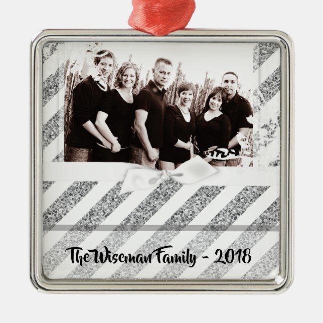 Personalized Christmas Silv Glitter PHOTO Ornament (Front)
