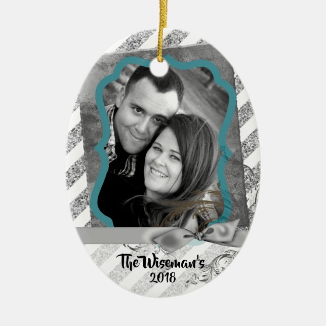 Personalized Christmas Silv Glitter PHOTO Ornament (Front)