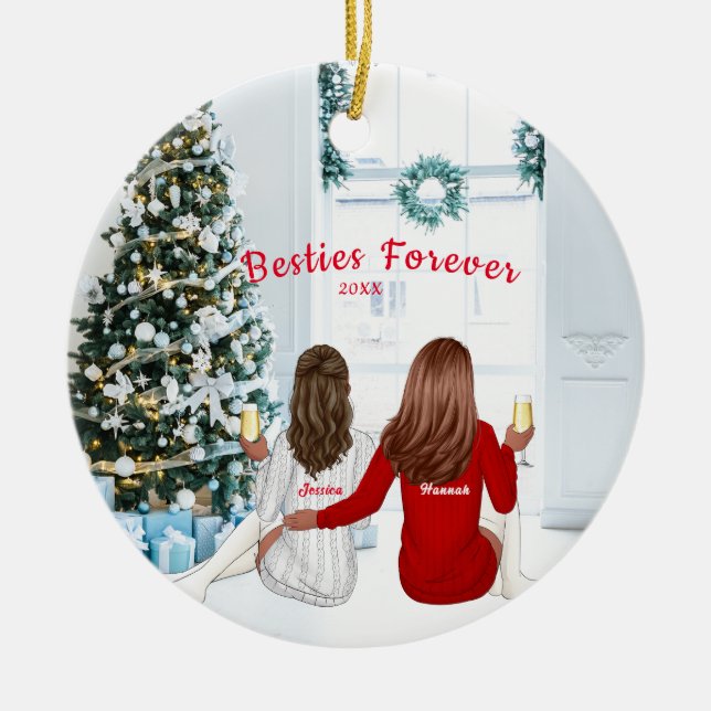 Personalized Christmas Sisters Besties Holidays  C Ceramic Ornament (Front)