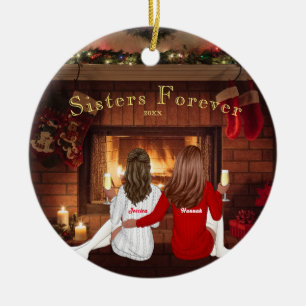 Personalized Christmas Sisters Besties Holidays  Ceramic Ornament