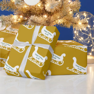 Personalized Christmas Sleigh Gold Green & White Wrapping Paper