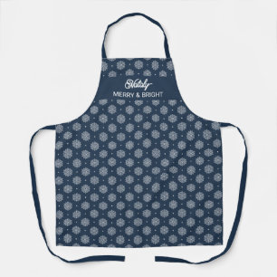 Personalized Christmas Snowflake Pattern Navy Blue Apron