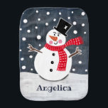 Personalized Christmas Snowman Baby Burp Cloth<br><div class="desc">This Christmas snowman snow scene is printed from a collage designed by Helen McCartney Designs.</div>