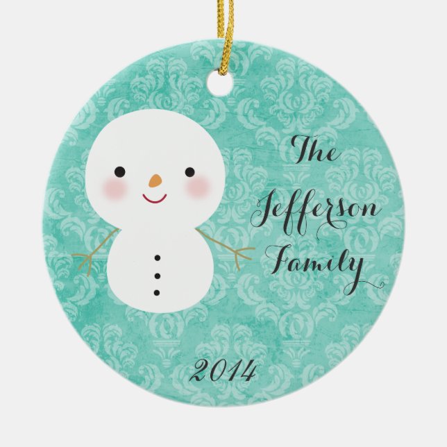 Personalized Christmas Snowman Family Ornament (Front)