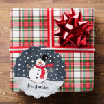 Personalized Christmas Snowman Ornament Card<br><div class="desc">This snowman Christmas snow scene is printed from a collage designed by Helen McCartney Designs.</div>