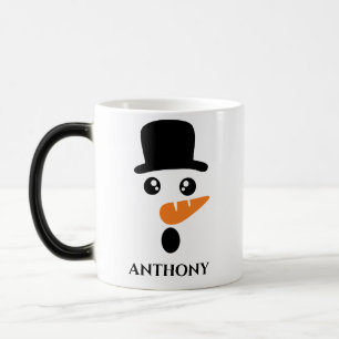 Personalized christmas snowman with cap. magic mug