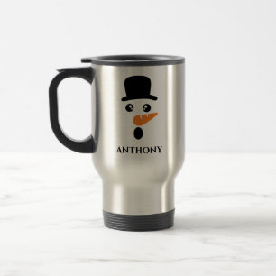 Personalized christmas snowman with cap travel mug