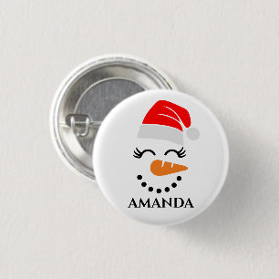 Personalized christmas snowman with custom name 1 inch round button