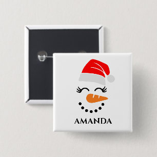 Personalized christmas snowman with custom name  2 inch square button