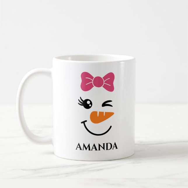 Personalized christmas snowman with custom name coffee mug (Left)