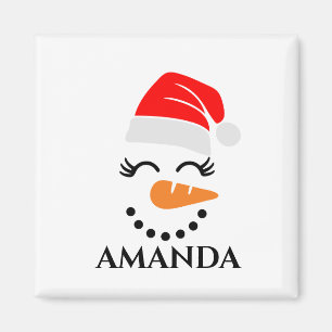 Personalized christmas snowman with custom name  magnet