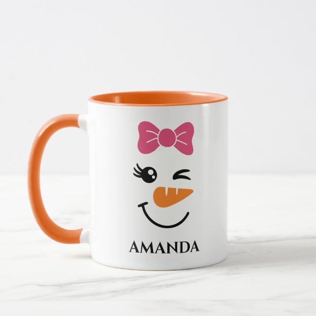 Personalized christmas snowman with custom name  mug (Left)