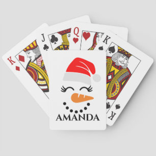 Personalized christmas snowman with custom name  playing cards