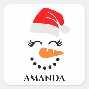 Personalized christmas snowman with custom name  square sticker