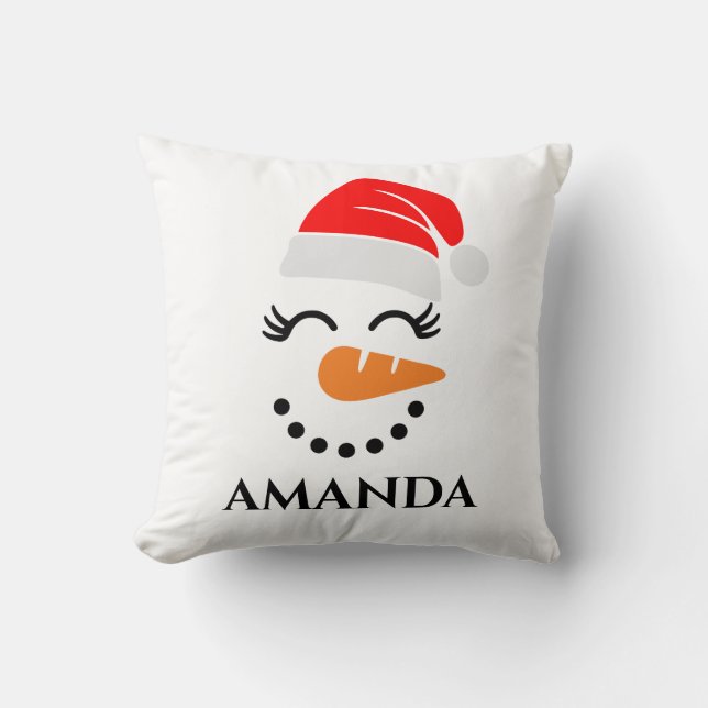 Personalized christmas snowman with custom name throw pillow (Front)
