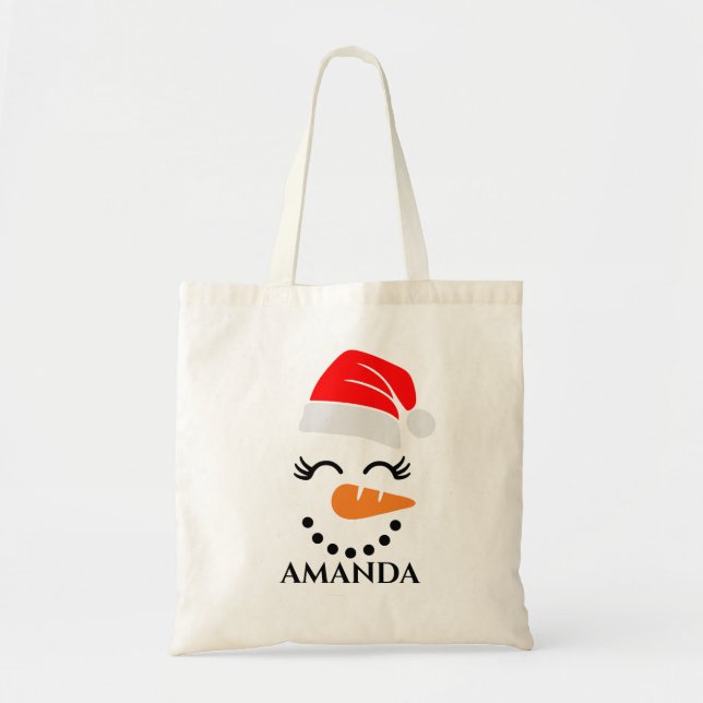 Personalized christmas snowman with custom name   tote bag (Front)