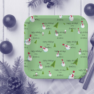 Personalized Christmas Snowmen Paper Plate