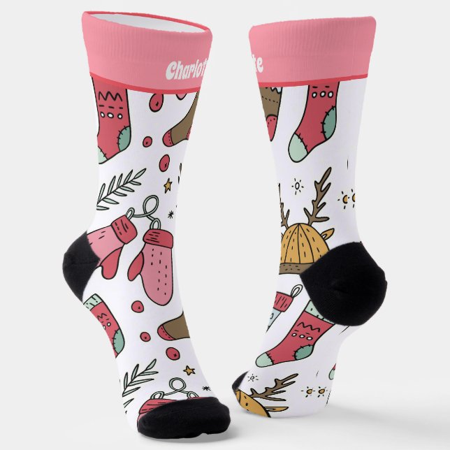 Personalized Christmas Sock And Mitten Pattern (Angled)