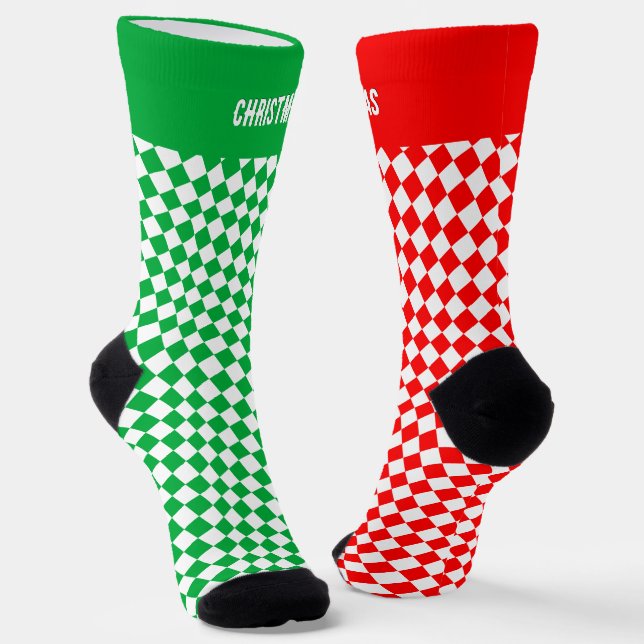 Personalized Christmas Socks, Green / Red Socks (Angled)