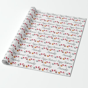 Personalized Christmas Sports Balls Santa Holiday  Wrapping Paper