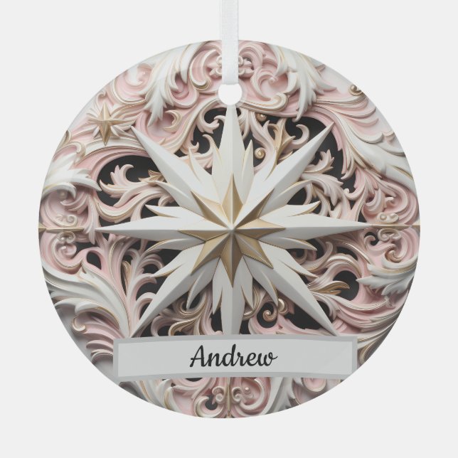 Personalized Christmas Star Ornament with Pink (Front)