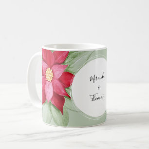 Personalized Christmas Star Poinsettia Watercolor  Coffee Mug