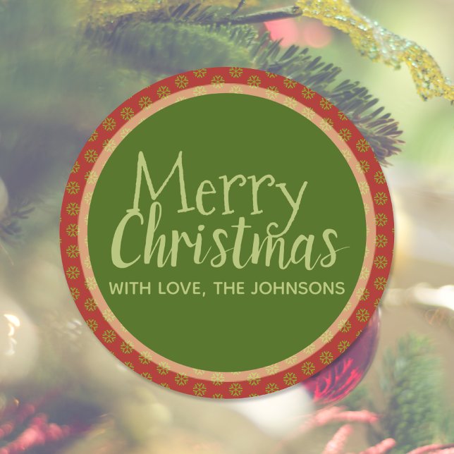 Personalized Christmas Stickers, Red Green Classic Round Sticker (Creator Uploaded)