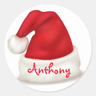 Personalized Christmas Stickers/Santa Hat Classic Round Sticker