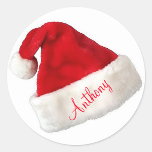 Personalized Christmas Stickers/Santa Hat Classic Round Sticker