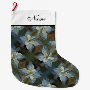 Personalized Christmas Stocking - Blue Poinsettias