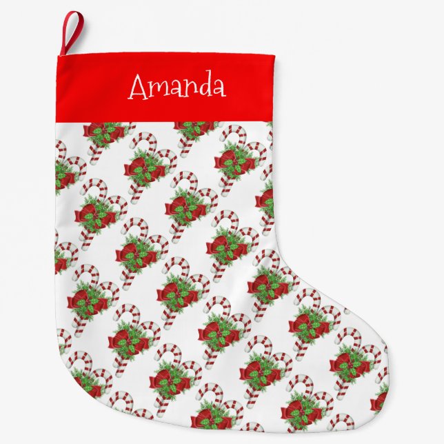 Personalized Christmas Stocking/Candy Canes Large Christmas Stocking (Front)