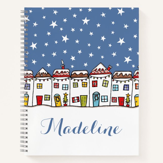 Personalized Christmas Street Snow Scene  Notebook (Front)