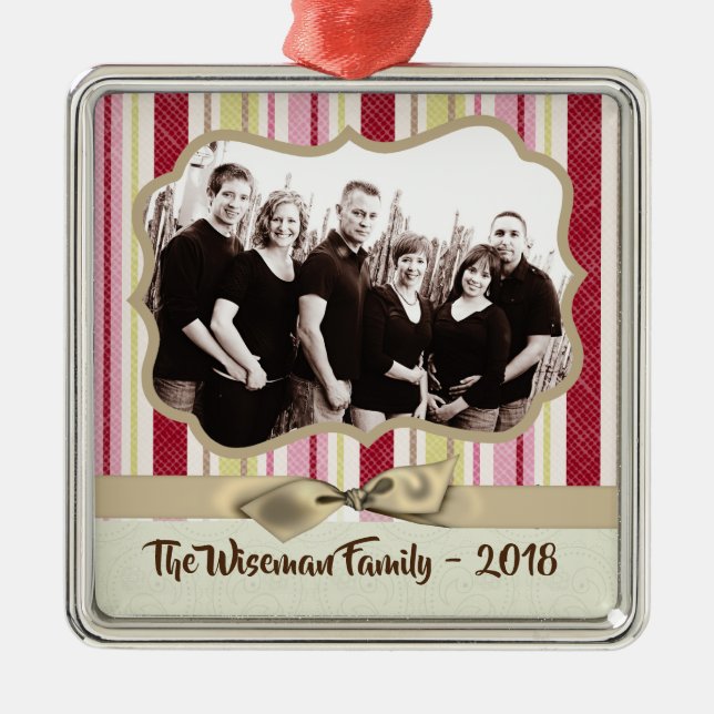 Personalized Christmas Striped Wrap PHOTO Ornament (Front)