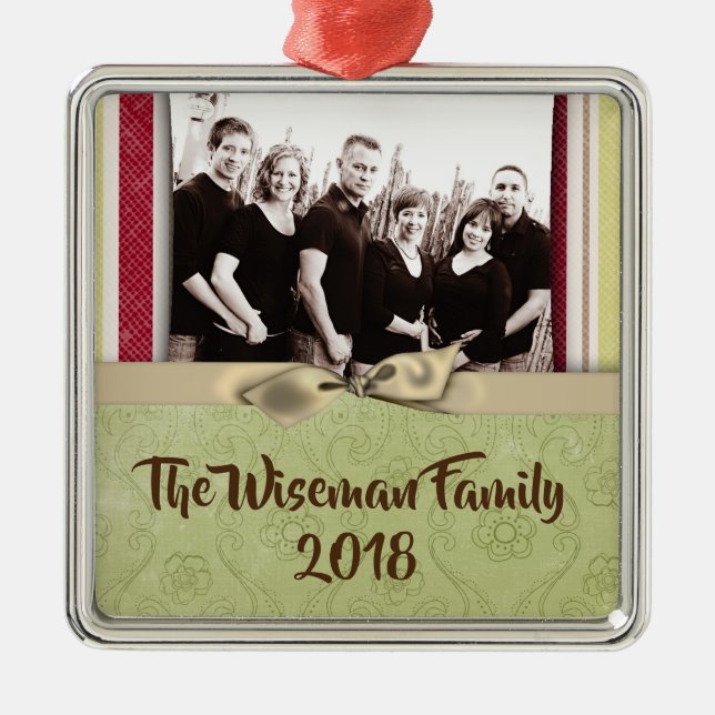 Personalized Christmas Striped Wrap PHOTO Ornament (Front)