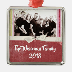 Personalized Christmas Striped Wrap PHOTO Ornament