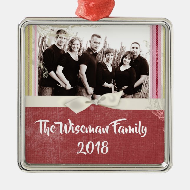Personalized Christmas Striped Wrap PHOTO Ornament (Front)