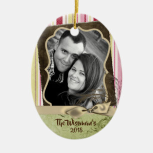 Personalized Christmas Striped Wrap PHOTO Ornament