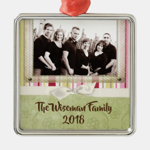 Personalized Christmas Striped Wrap PHOTO Ornament