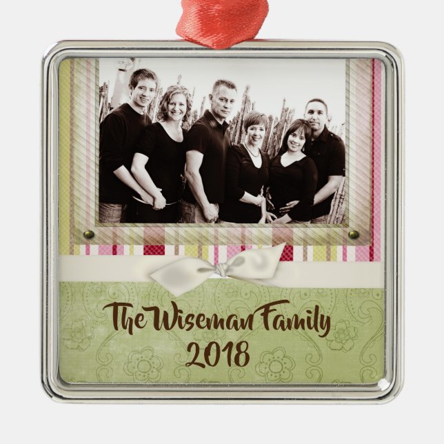 Personalized Christmas Striped Wrap PHOTO Ornament (Front)