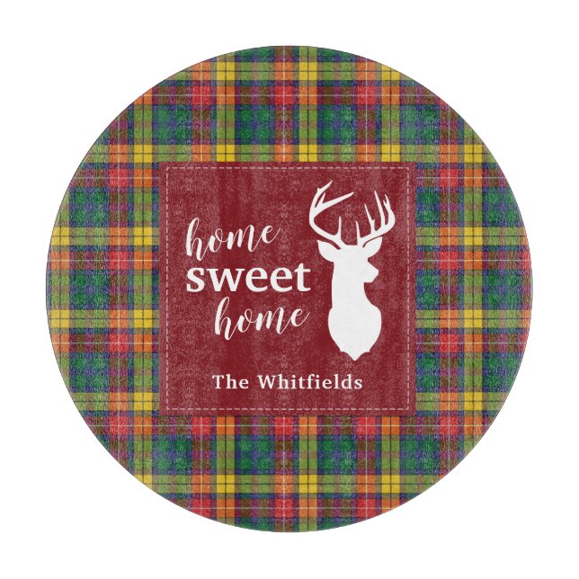Personalized Christmas Tartan Clan Buchanan Plaid Cutting Board (Front)