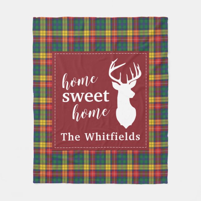 Personalized Christmas Tartan Clan Buchanan Plaid Fleece Blanket (Front)