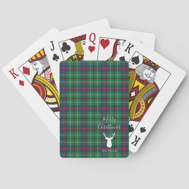 Personalized Christmas Tartan Clan Duncan Plaid Playing Cards (Back)