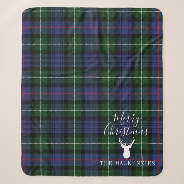 Personalized Christmas Tartan Clan MacKenzie Plaid Sherpa Blanket (Front)