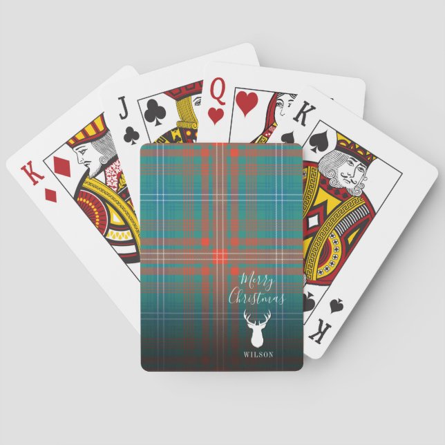 Personalized Christmas Tartan Clan Wilson Plaid Playing Cards (Back)