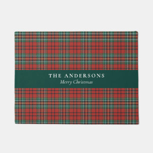 Personalized Christmas Tartan Plaid Welcome Mat 